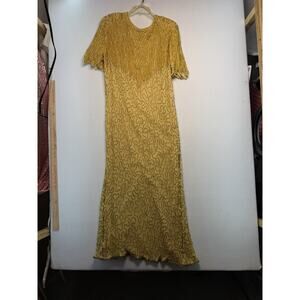 Mark & John Yellow Beaded Sequin Maxi Vintage Short Sleeve Party Dance Dress 2XL